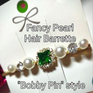 Peridot Green Barrette & Vintage Pearl Bracelet